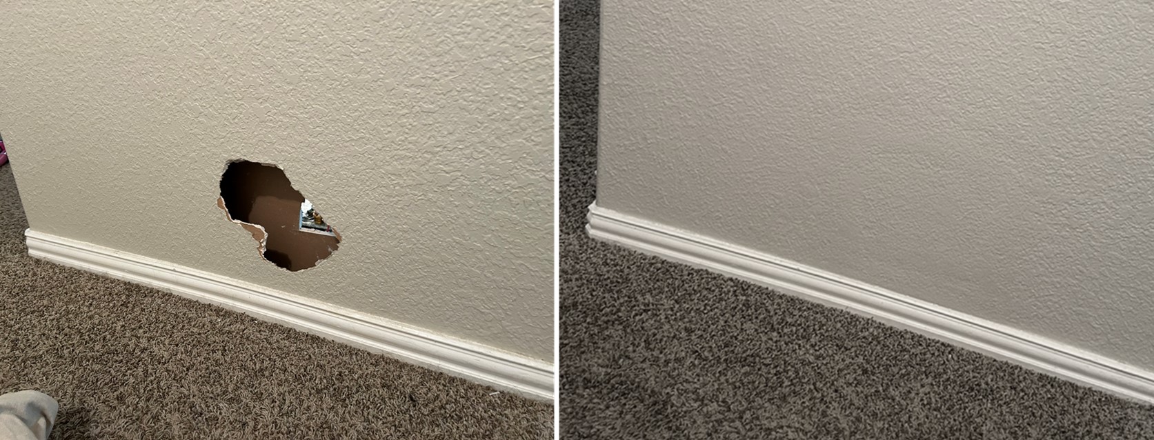 Drywall damage before repair
